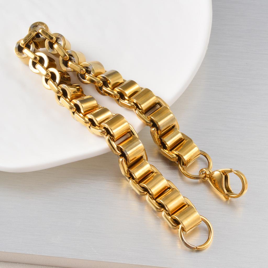 European and American 18K Gold-plated Cylindrical Tank Chain, Mirror Polished Chain Body Business Light Luxury Retro Bracelet 2026