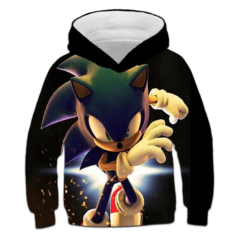 2026 Sonic 2 Ubrania Dziecięce Moda Bluza Z Kapturem Dla Dzieci Chłopcy Dziewczynki Dzieci Jesień Długi Rękaw Drukowane Bluzy Anime Fajne Koszulki