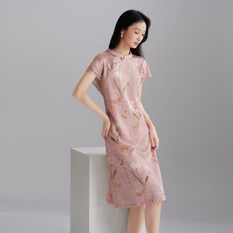 SOFSIL New Chinese Style Printed Short-Sleeve Qipao Dress