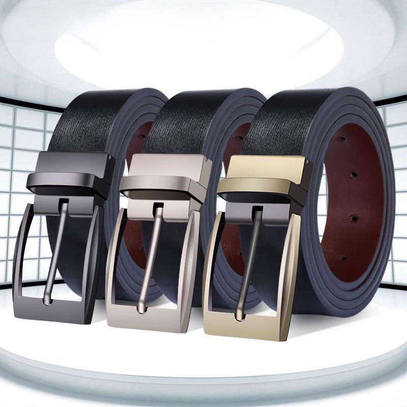 Men's Versatile Double-Sided Cowhide Belt with Rotating Pin Buckle