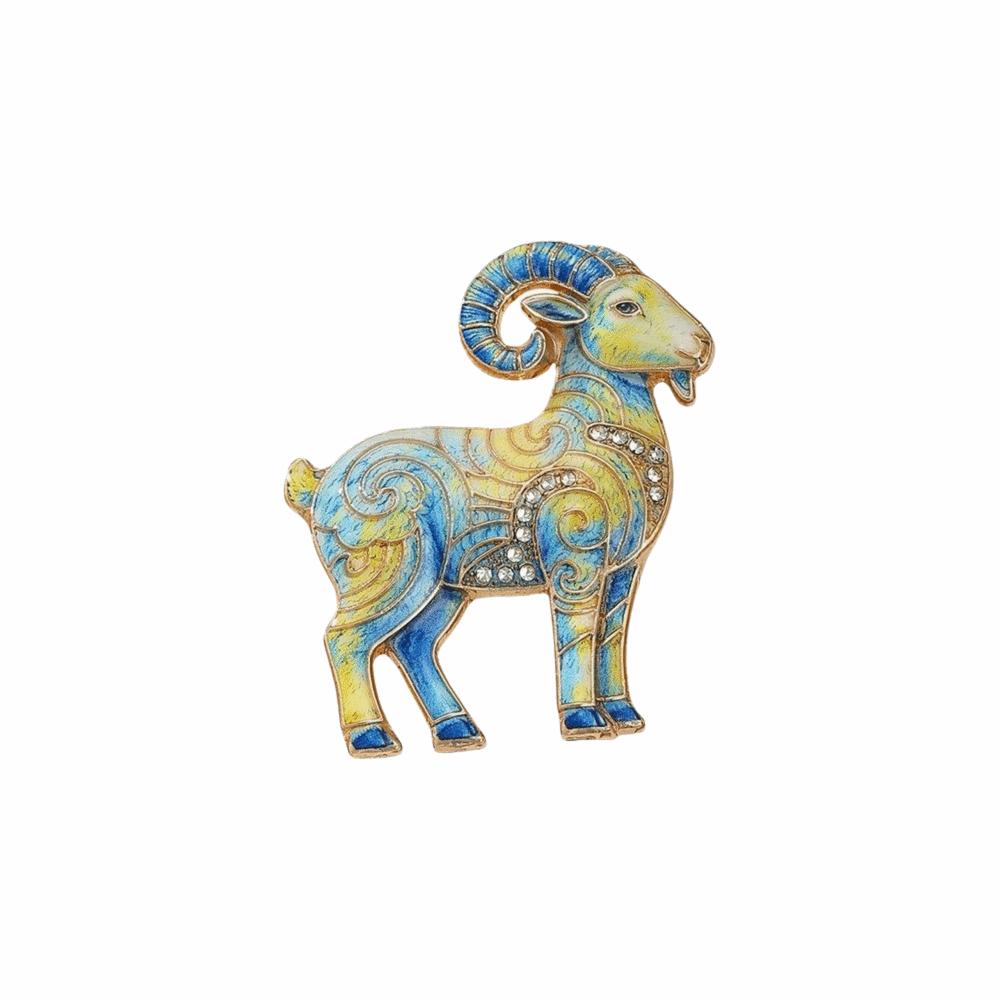 Beautiful Goat Enamel Brooch -inlaid Rhinestone Brooch Trendy Animal Pin  Wedding