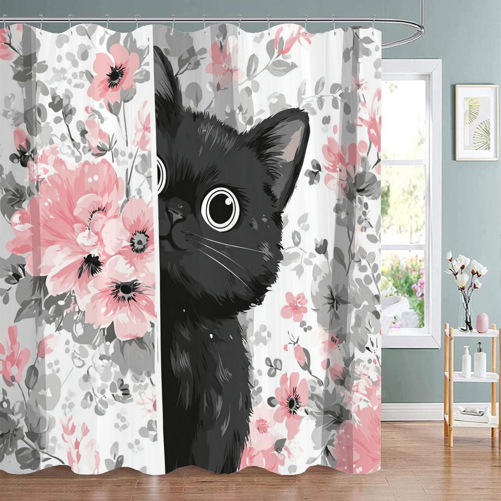 Embossed Camellia Flowers Creative Shower Curtain, Bathroom Decorative Shower Curtain, Waterproof Shower Curtain with Hooks