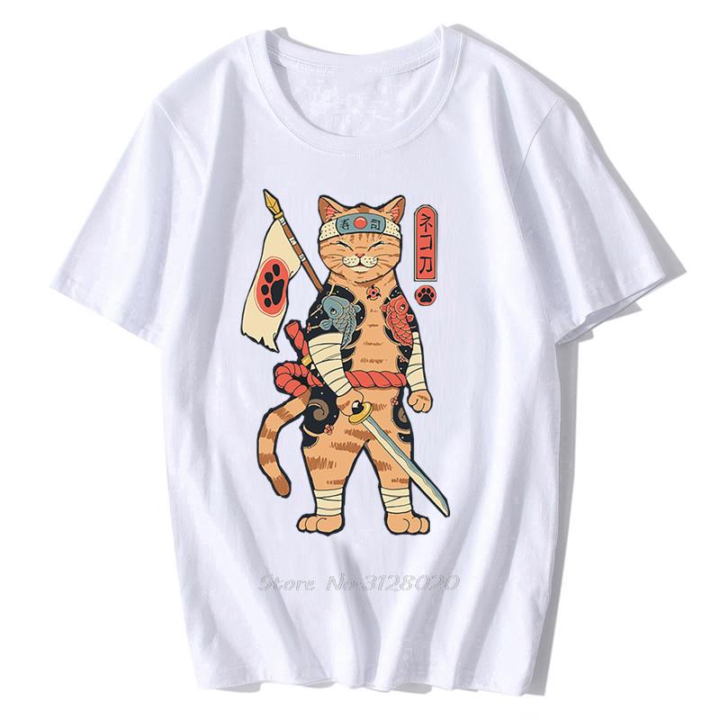 

Anime Samurai Cat T Shirt Men Japanese Ukiyo-E Ninja Cat Print T-Shirt Men Cotton Tshirt Fashion Streetwear Harajuku Tees 4XL