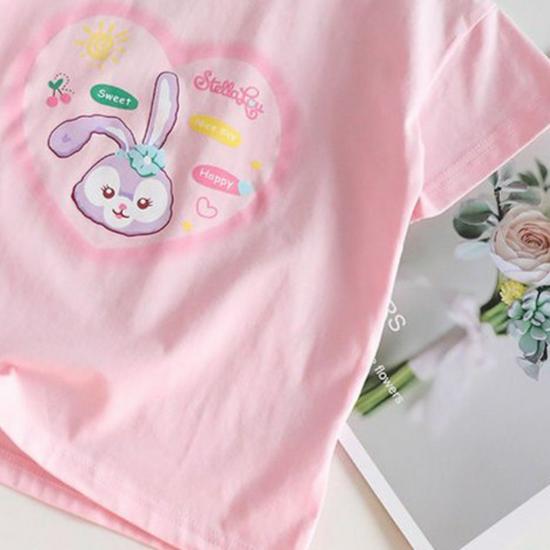 Girls' Cartoon Cotton T-Shirt - Round Neck, Short Sleeve, Stylish Summer Top for Toddlers and Babies