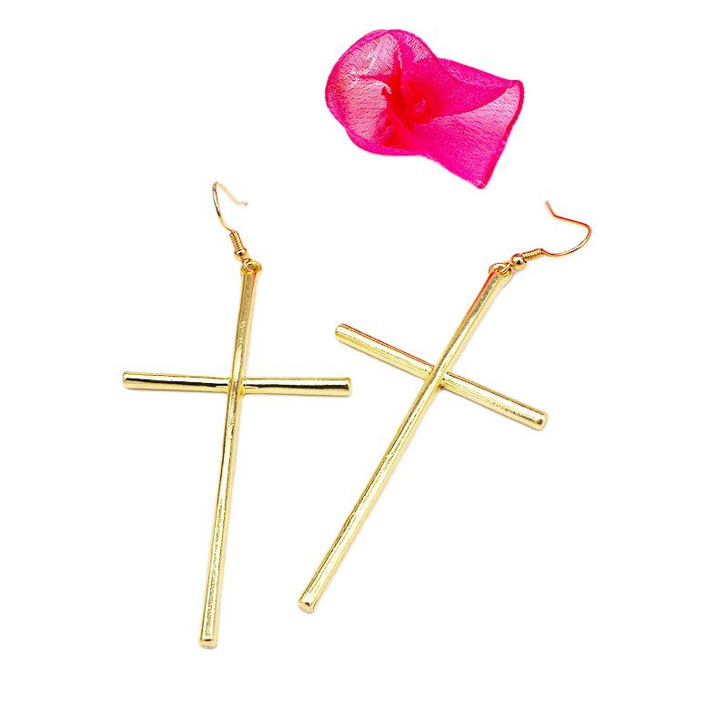 European & American Simple Style Cross Earrings in Black, Gold & White Gold
