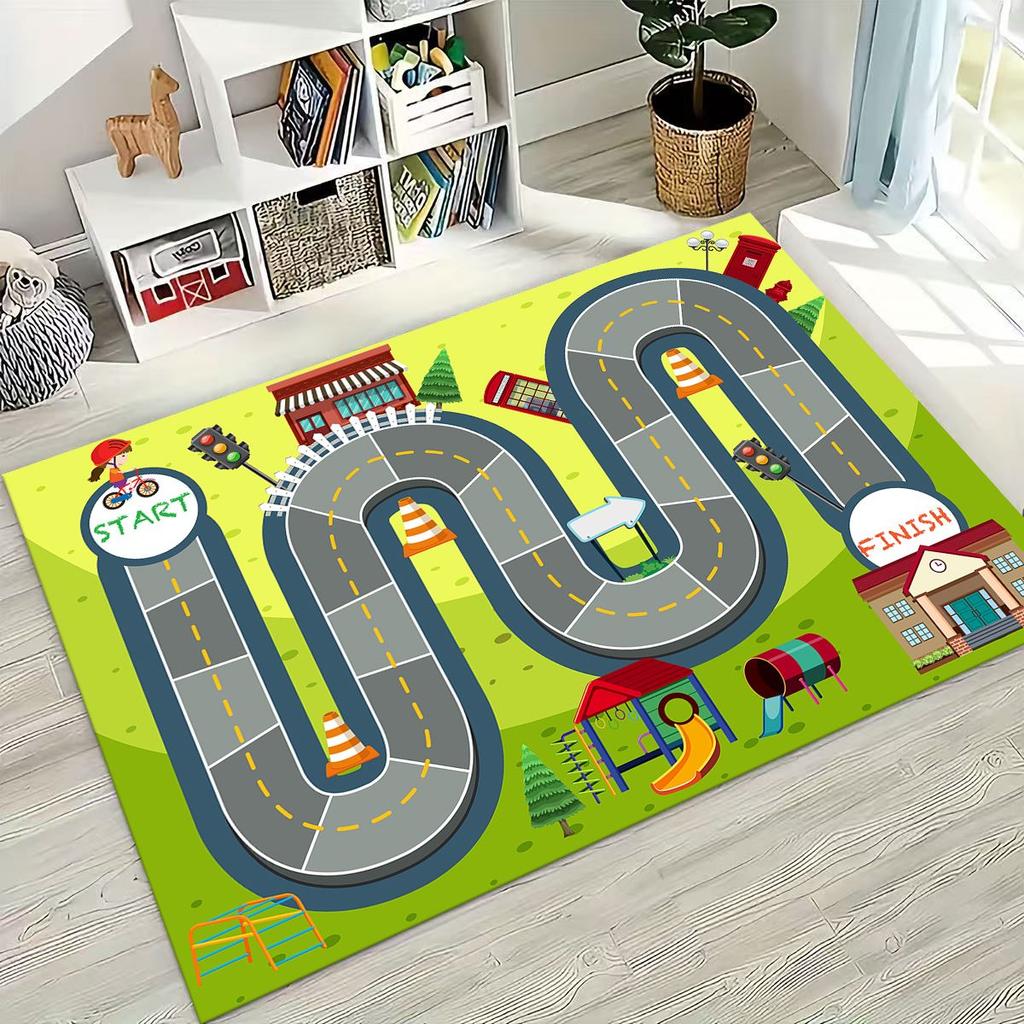 Child Urban City Road Traffic Learning Interactive Game Playroom Rug for Bedroom Living Room Sofa Home Doormat Decor,Non-slip