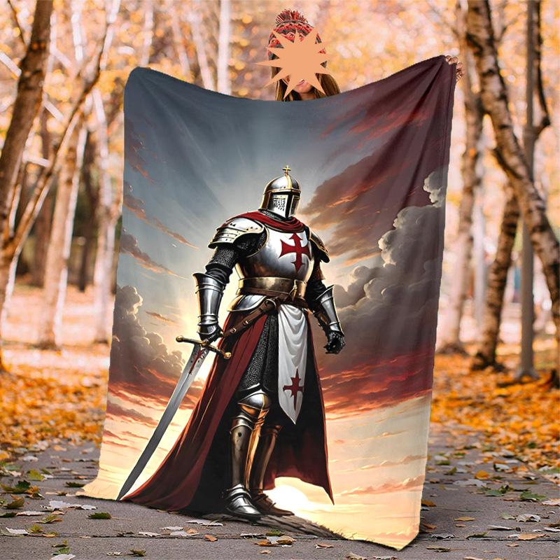 Cross Templars Knight Flannel Blanket Soft Warm All-Season Throw, Design for Camping, Car Travel, Hiking Sofa, Bed, Office Perfect Gift for Parties