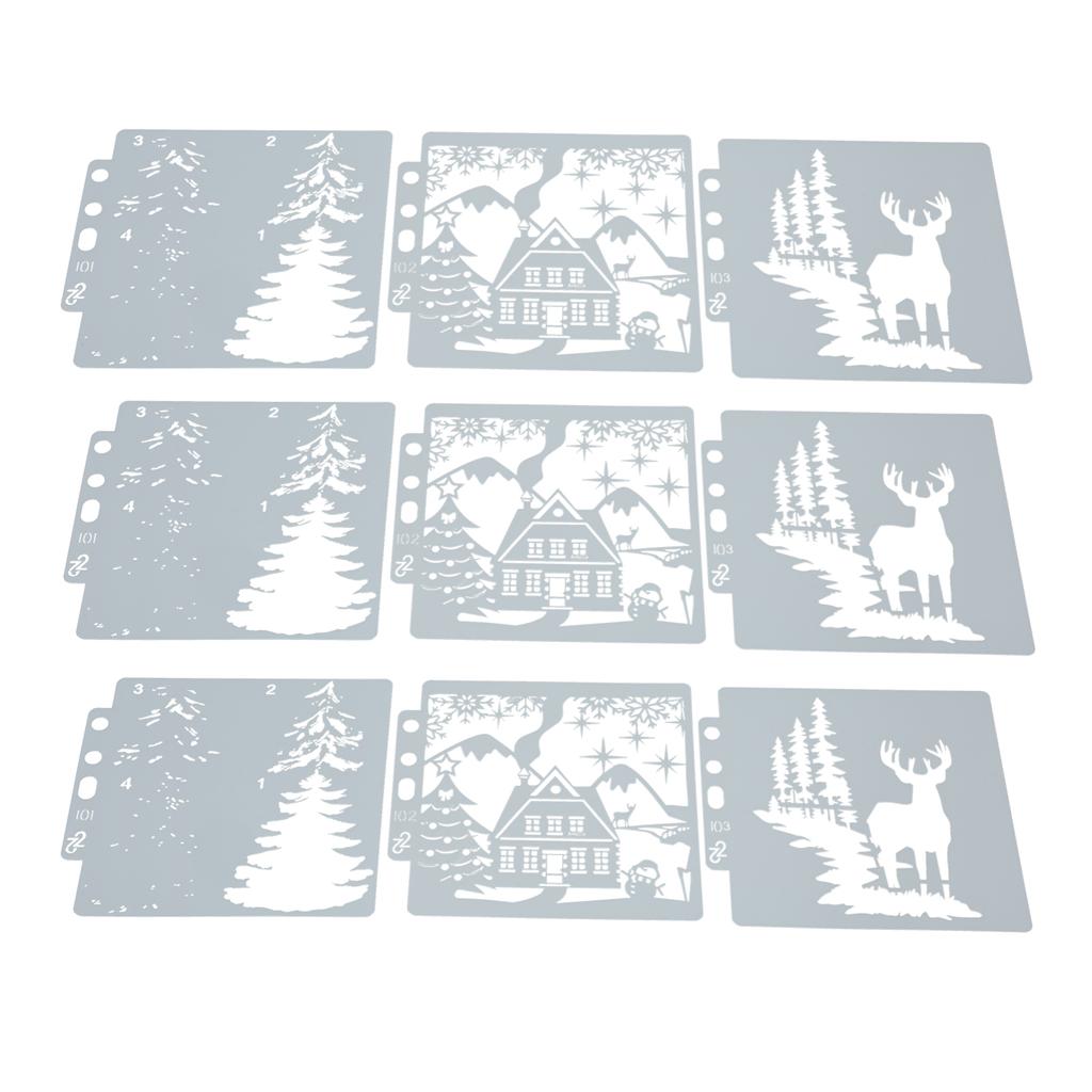 9pcs Christmas Stencils DIY Making Safe Cute Pattern Hollow Template for Scrapbooking Paper Crafts