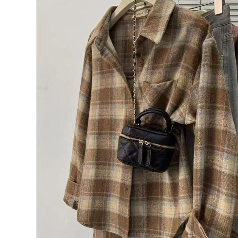 

Ретро Красная Рубашка в Крупную Клетку в Гонконгском Стиле для Женщин на Весну и Осень Новый Дизайн для Невысоких Свободная Повседневная Куртка-Рубашка XXL