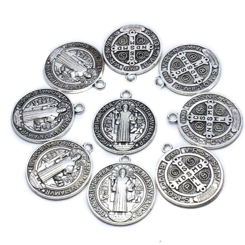 10 Pcs Saint Christopher/Michael/Jude Medal Necklace Zinc Alloy Saint Benedict Nursia Patron Against Evil Medal Pendant
