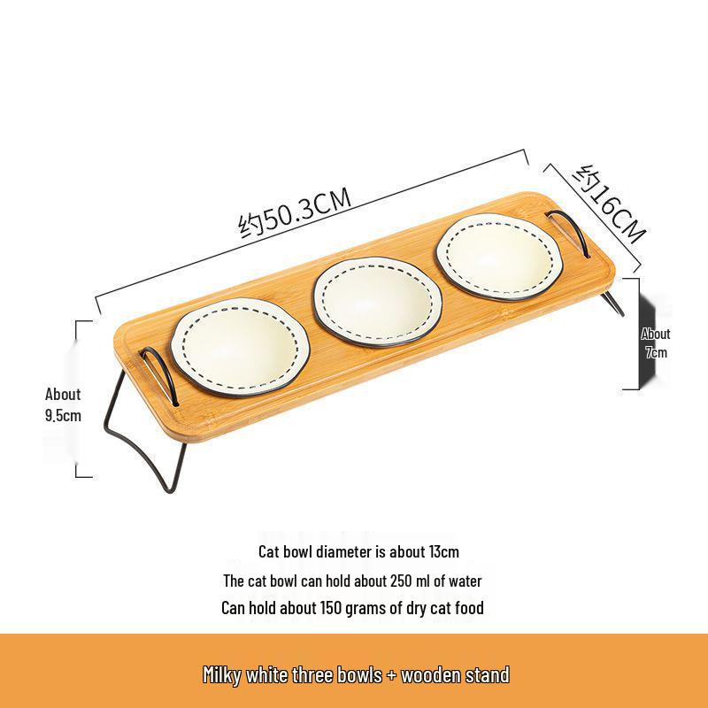 Non-Spill Raised Pet Bowl Set: Double Dog Bowl, Triple Cat Bowl, Anti-Tip Ceramic for Neck Protection