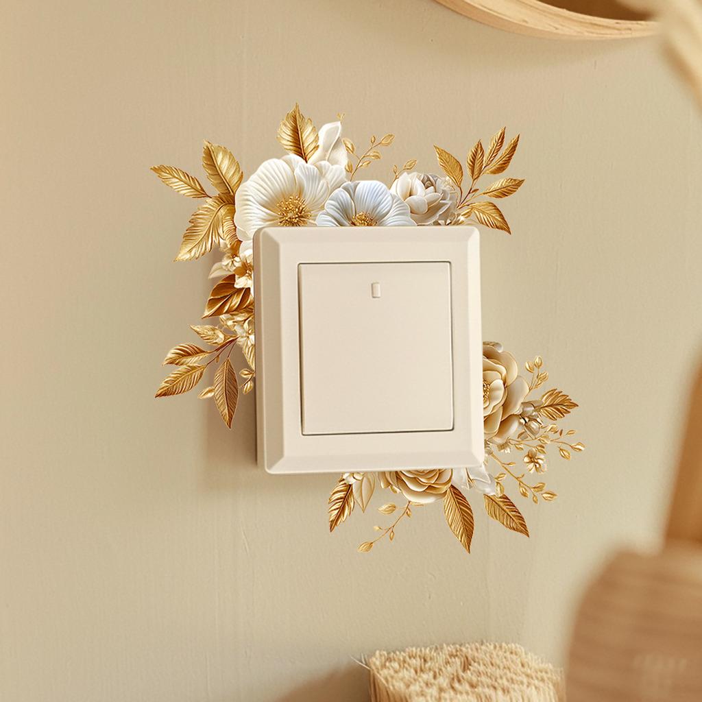 Luxurious Golden Floral Leaf Switch Stickers for Home Wall Decoration