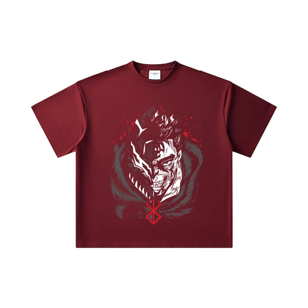 260 GSM Double Yarn 32 Count 100% Cotton Berserk V9 Print Unisex Heavy Cotton T Shirt