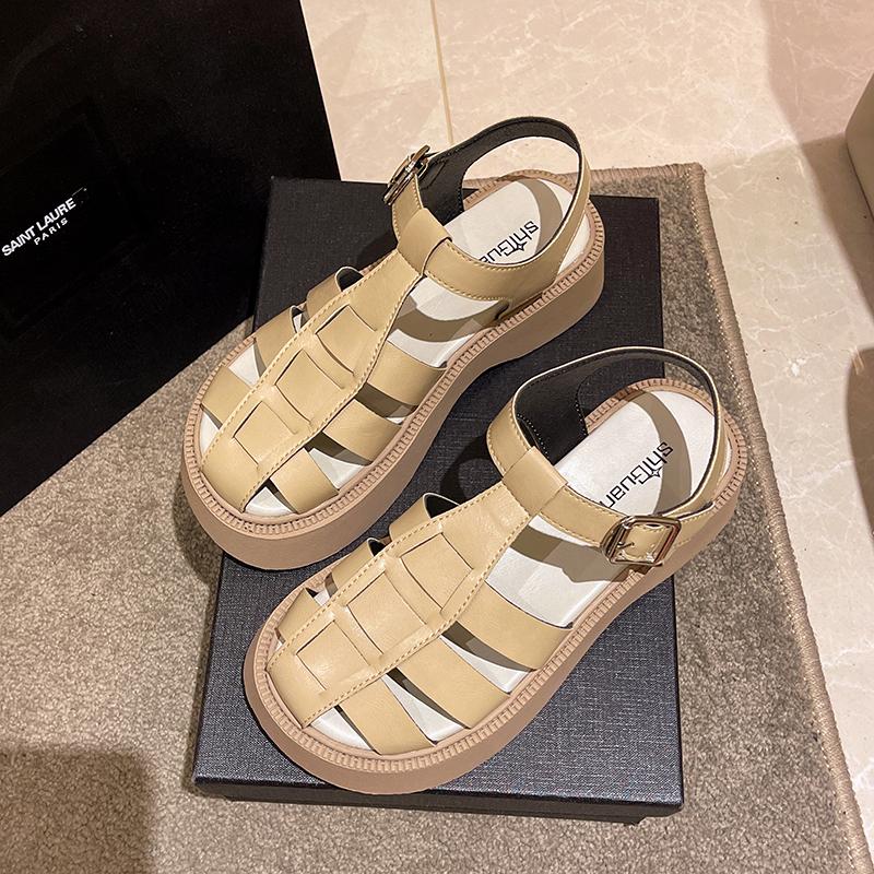 Thick -Soled Sponge Cake Toe Sandals Women 'S  New Summer Explosion Style With Skirt Roman Shoes Soft Bottom Super