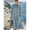 Womens Loose Short Sleeve Asymmetrical Neck Maxi Dress With 3D Print Plus Size Comfortable Casual Skirt