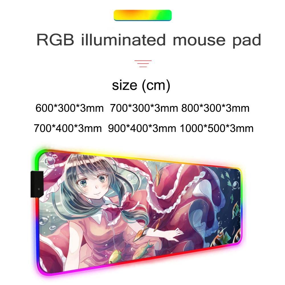 Hina Touhou Mouse Pad RGB Gaming Mousepad Big LED Pad PC Desk Mat Luminous Mouse Pad Large Keyboard Mats Table Rug With Backlit