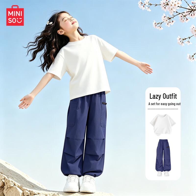 MINISO Girls' 2026 Summer Cotton T-Shirt & Pants Set