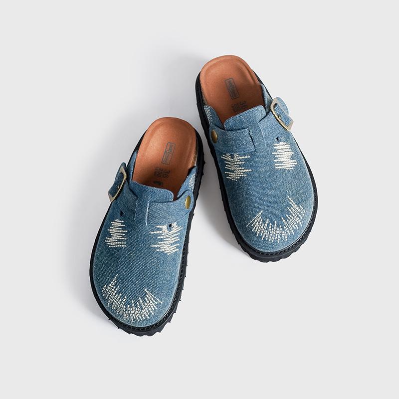 

Thick-bottomed bag head women wear summer new niche design sense retro ugly cute half slippers women 44 синий