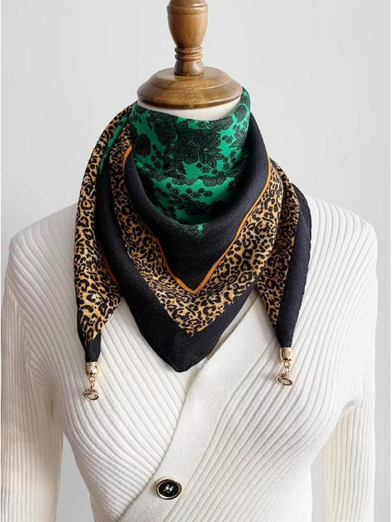 Autumn/Winter Silk Cotton Scarf with Magnetic Buckle - Versatile, High-end Neck Warmer