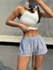 Short Phumee Striped   Elastic Waist  Beach  Lace Up  A2441