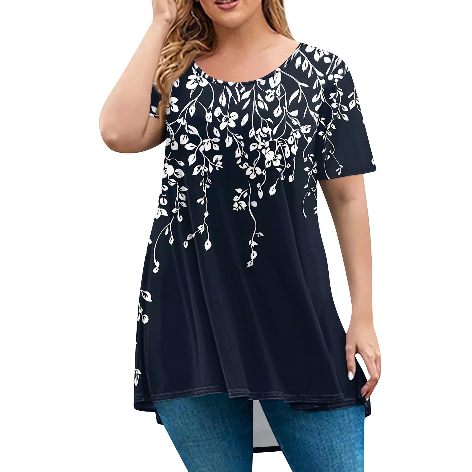 

Женская мода большого размера с круглым вырезом и коротким рукавом, повседневный свободный пуловер с принтом XXXXL