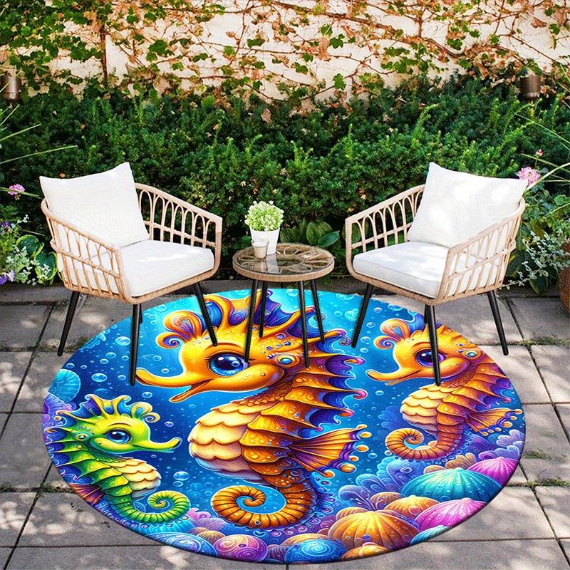 1pc Soft, Absorbent & Non Slip Cute seahorse Round Rug Soft Circle Rug for Living Room & Bedroom Decor, Chair Mats, and Unforgettable Home G