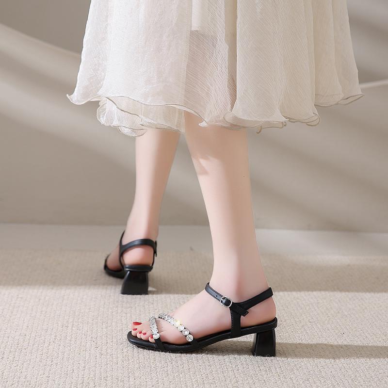 Women Luxury Thick Heels Sandals Female Shoes Summer Fashion Rhinestone High-heeled Sandals Ladies Ankle Strap Party Dress Pumps
