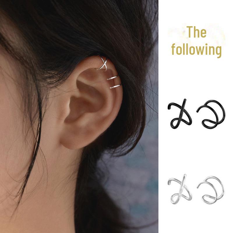 "S925 Silver Double Line Cross Ear Clip - 2023 Trendy, Non-Pierced, Cool Niche Style for Women"