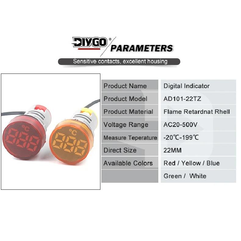 1PCS 22MM Mini Round LED Thermometer AC 50-500V -20-199 Digital Temperature Meter Indicator,For Sensor Gauge Weather Station