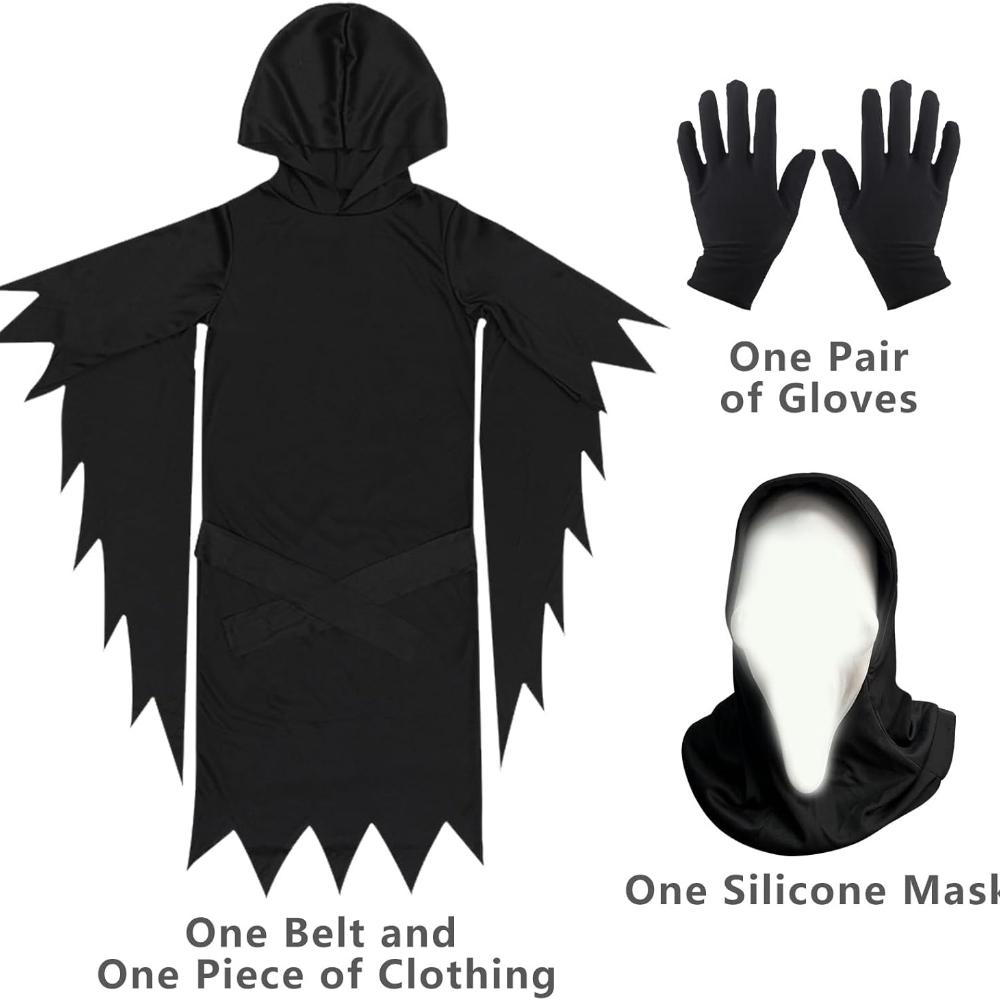 Harsh Shaggy Screaming Ghost Costume Adult Halloween Party Costume Full Body Costume with Scream Mask and Binding Belt for Halloween Carnival Motto