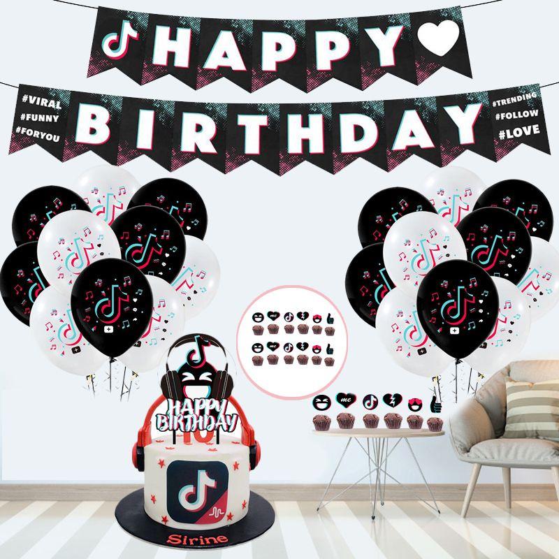 Tik Geburtstag Tok Partyzubehör Geschirr Dekoration Cupcake Topper Zubehör Banner