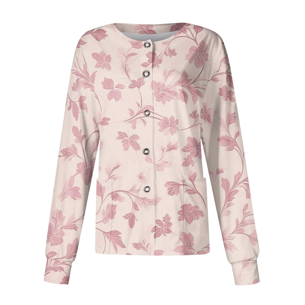 Women Casual Long Sleeve Single Breasted Floral Print Cardigan Button Down Top for Work or Everyday Wear Lightweight Layering Shirt