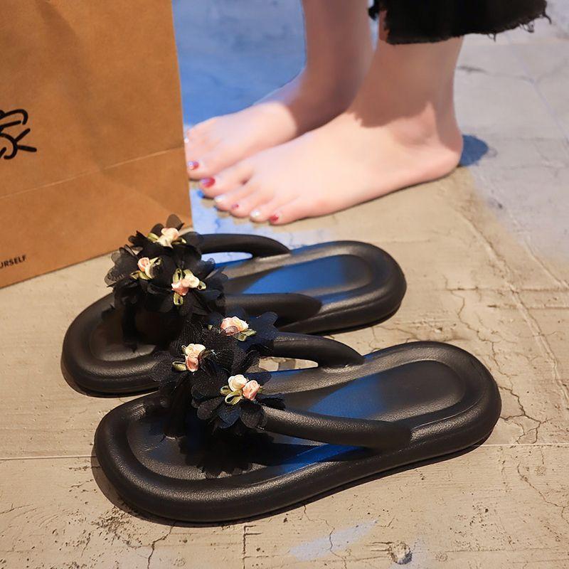 White Woman Flip Flops Slippers Flowers Sandals Soft on Beach Shoes for Women Casual New Collection Eva Summer Sale Shoe Slides