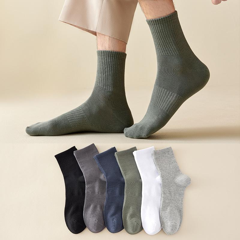 Men's Spring and Autumn Pure Color Cotton Sweat Absorbing Breathable Tube Socks