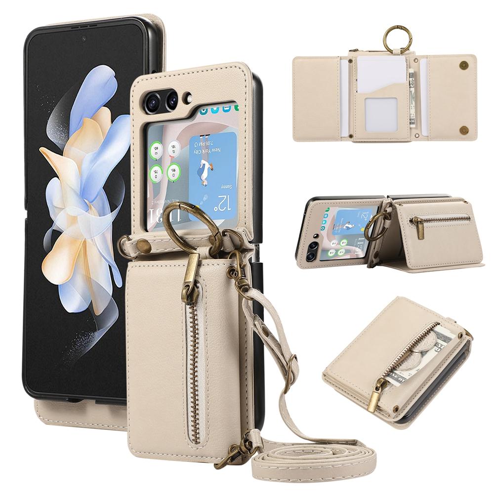 Crossbody Leather Purse Case For Samsung Galaxy Z Flip7 FE Flip6 Flip5 Flip4 Flip3 Wallet Case Kickstand Cover Cash Cards Bag