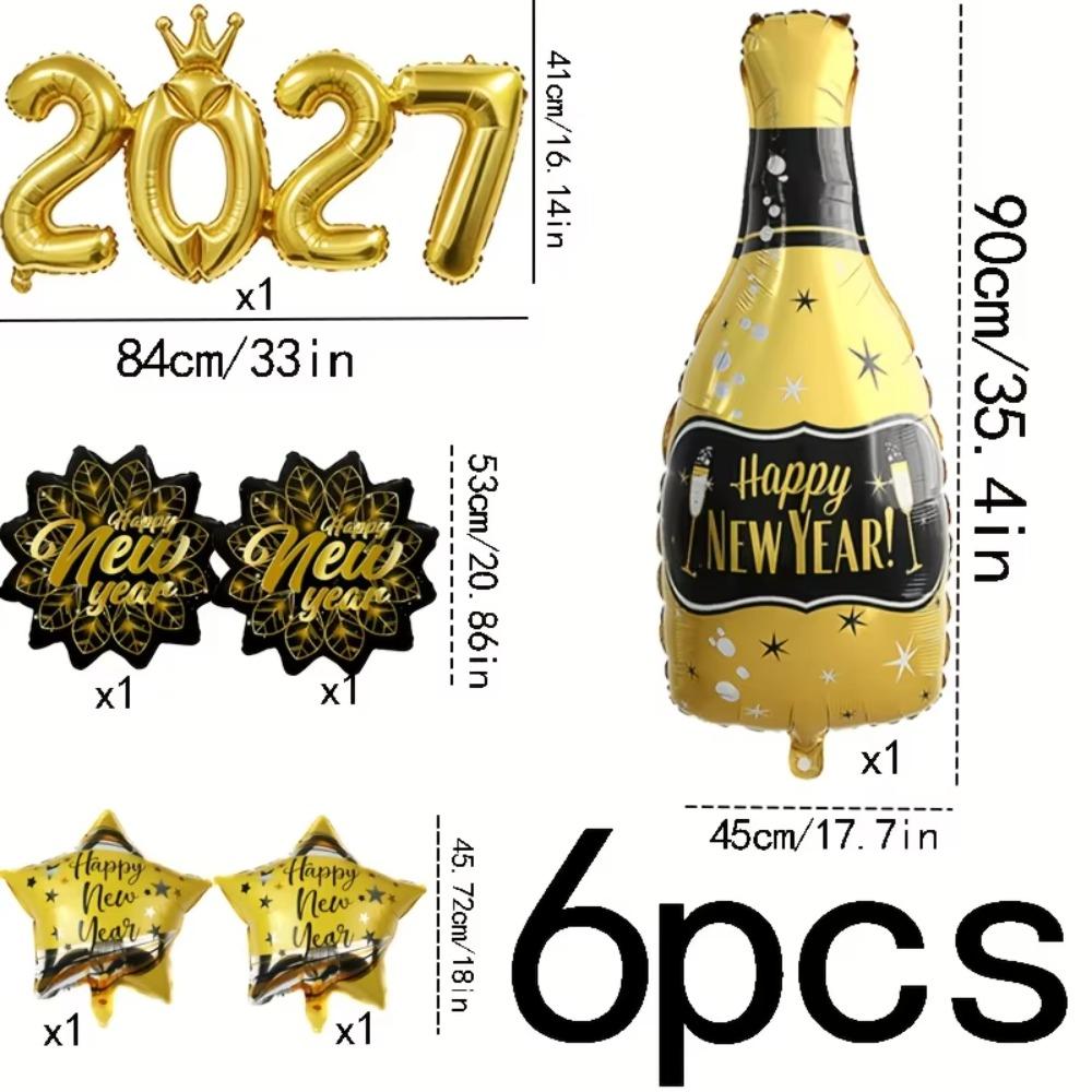 Star Shape Foil Balloon Set Champagne Bottle New Year Balloons New Year Party
