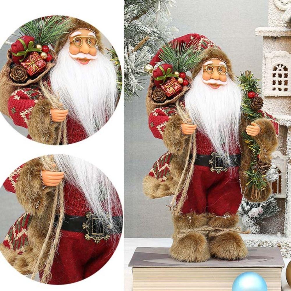 Klasický 12palcový Santa v brýlích stojící figurka Santa Clause s dárkovou taškou vánoční ozdoby kolekce