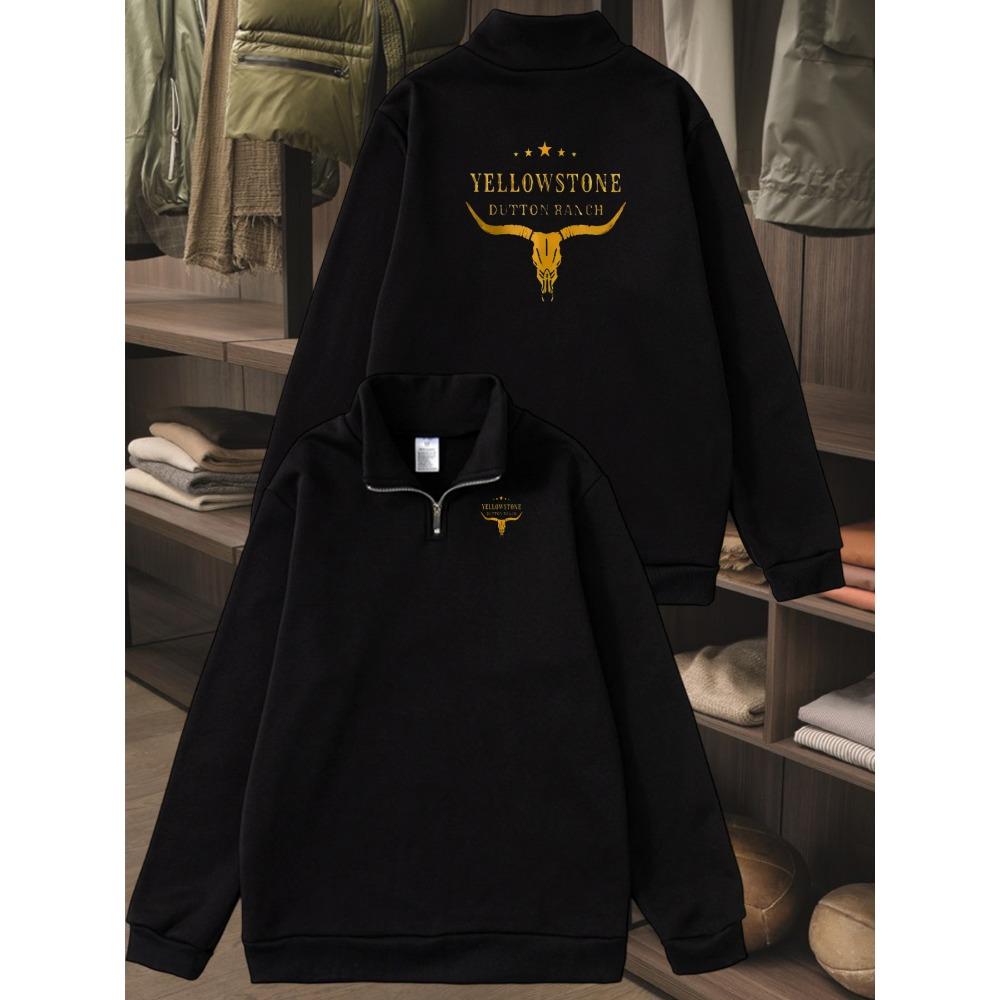 Yellow Printed Urban Casual Lightweight Men's Stand Up Collar Half Zipper Sportswear for Autumn and Winter Fashion