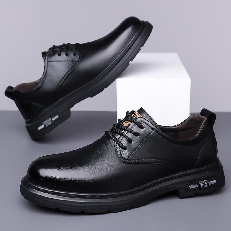 Retro New Men's Leather Shoes Handmade Business Casual Workwear Men Shoes Solid Color Lace Up Soft Sole Breathable Sports Shoes
