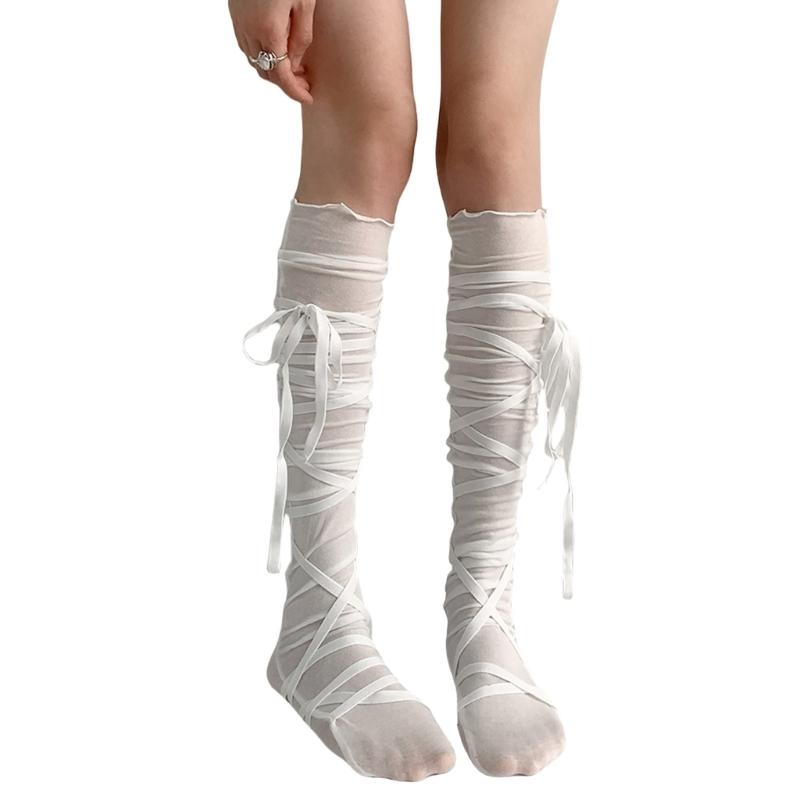 Bandage Thigh Highs Socks Long Boot Stockings Over The Knee Socks Strappy Thigh High Stockings for Womens Girls Gifts
