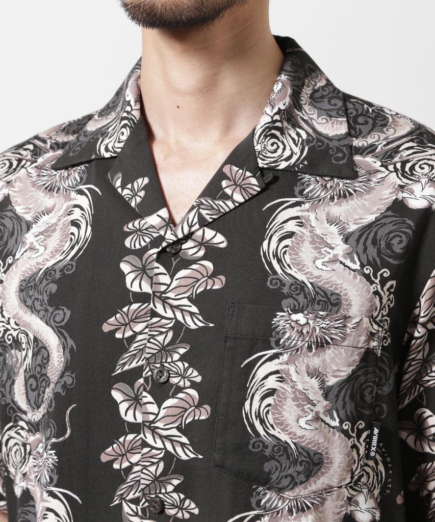 AVIREX Aloha Shirt Dragon Rise Size L 010 Black (WEB&DEPOT Exclusive) Men's 783-5123024