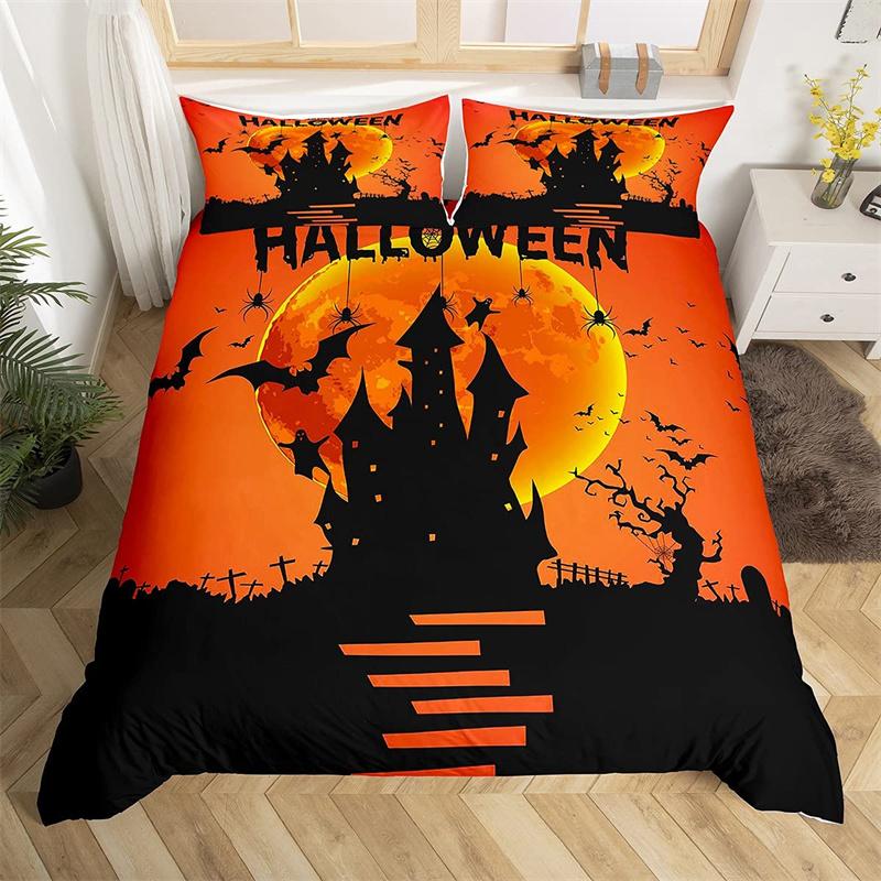 

Пододеяльник с тыквенным деревом Happy Halloween Комплект постельного белья из микрофибры с рисунком ужасов Покрывало для детской комнаты для мальчиков и девочек-подростков 135x200cm 2pcs