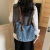 Duża Pojemność Retro Jeansowa Torba Damska Jednokolorowa Na Ramię Crossbody