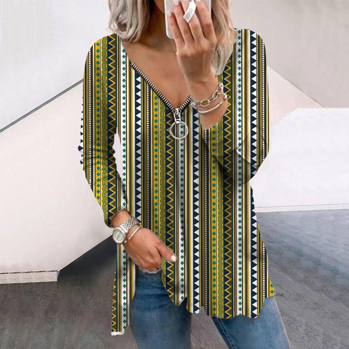 

Женские осенние элегантные ретро-футболки с длинным рукавом и принтом, свободные футболки с V-образным вырезом больших размеров, удобные блузки 8XL жёлтый