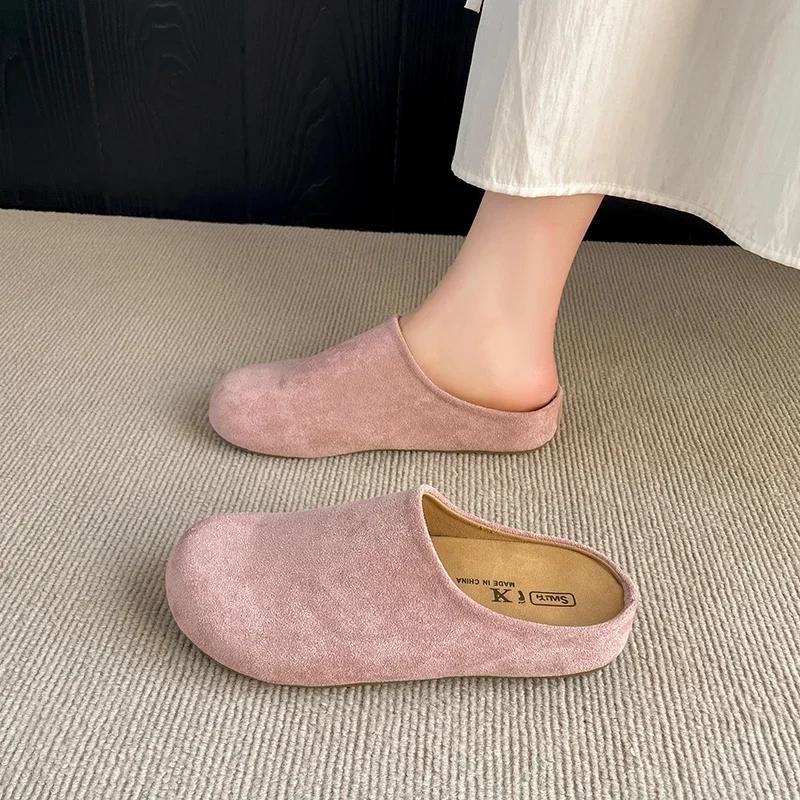 Fashion New Retro Solid Color Flat Bottom Women's Shoes Ladies Slides Fashion Suede Slippers Mules Casual Cozy Female Sandals