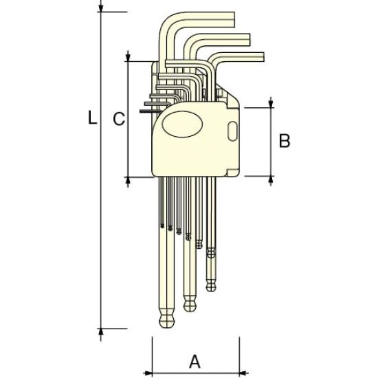 JETECH TOOL Hand Tool Hex Key Ball Point Hex Key Wrench, Wrench, 9-Piece Set, Long, BL-C9