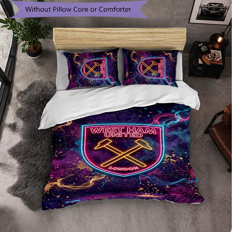 West Ham United Fußball 3-teiliges Bettwäsche-Set Weiches Bettbezug-Set mit Kissenbezügen Bedrucktes Schlafzimmer-Deko-Set für Zuhause