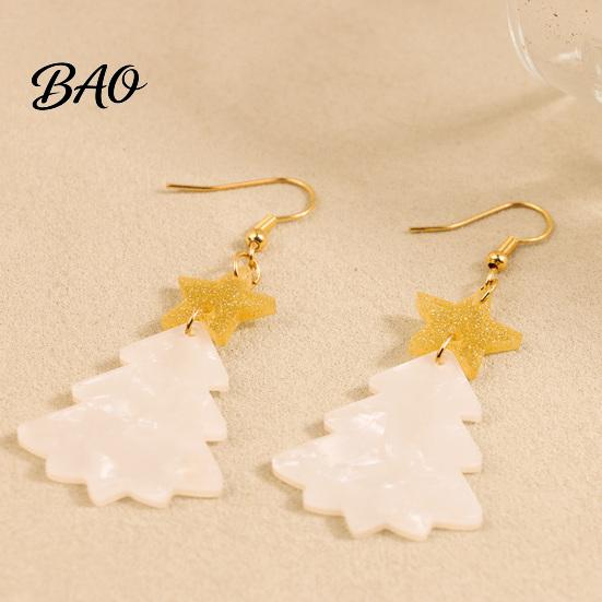 Gift for Her on Christmas 1 Pair Tree Earrings, Glitter Acrylic Star Xmas Shape Party Fashion Accessories Dangle Holiday Festive Jewelry New