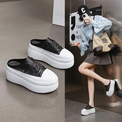 Baotou Half Slippers Women's 2025 New Velcro Simple Heeless Slippers Women's Casual Platform Shoes Women's Fashion