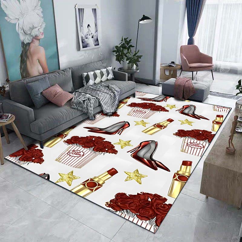 Fashion Beauty Lipstick High Heels Pattern Floor Rug 15 Sizes Living Room Bedroom Bedside Bathroom Floor Mat Area Rug Home Decor